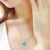Conjunto de Brincos Pingente Anel Trevo de Quatro Folhas da Sorte Cor Esmeralda Colar Joia Tesouro Verde Turmalina Elegante