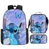 2024 Nueva Mochila Escolar de Stitch Set de Tres Piezas de Stitch Mochila con Dibujos Animados Impresos para Estudiante de Primaria Bolso de Hombro Estuche para Lápices traje
