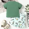 Traje de Manga Corta para Niños, Conjunto de Dos Piezas con Camiseta Estampada de Letras Tricolor y Pantalones Cortos, Traje de Verano Exclusivo Transfronterizo para Niños
