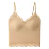 Ropa interior de moda con ribete de encaje, sujetador camisola largo sexy con espalda bonita, sin aros, realza y sujeta los pechos laterales, lencería sin tirantes