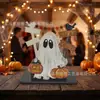 Suporte de Guardanapo de Madeira Pintado à Mão para Halloween Boo-Ville Fantasma Rústico Fazenda Corvo Abóbora Suporte de Guardanapo de Mesa