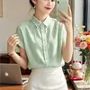 Camisa de Verano Nueva Elegante Juvenil Holgada que Cubre el Vientre, Top Casual, Camisa Rayada de Manga Corta con Cuello Polo a la Moda para Mujer