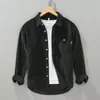 Camisa casual masculina leve e elegante, tendência estilo coreano, slim-fit americana de veludo cotelê com manga longa para primavera e outono
