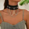 Anel Punk Gótico Rock com Rebites e Espinhos, Gargantilha de Couro, Corrente de Metal Fashionável Única, Corrente para Clavícula