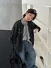 Coleção outono 2026 para meninos WO: calça jeans patchwork, lavagem desgastada, perna larga, cós elástico, calça jeans longa