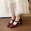 Salto Alto Retrô Salto Médio Feminino 2025 Primavera Novo Estilo com Cheongsam Novo Chinoiserie Fivela de Uma Linha Sapatos Mary Jane para Mulheres
