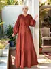 M327 # Vestido de Moda para Comercio Exterior Transfronterizo, Ropa Femenina con Cinturón de Borlas, Empalme de Encaje, Dobladillo Amplio y Falda Larga con Volantes.