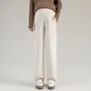 Calça de Maternidade Primavera Outono Roupa Externa Quente Calça de Perna Larga Tamanho Grande Mulheres Cheinhas Inverno Forrada com Fleece Espessada Perna Reta Calça Casual de Maternidade