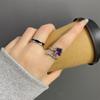 Anel aberto em forma de cobra de diamante quadrado roxo escuro doce legal hot girl nicho luz luxo de alta qualidade ins estilo anel ajustável