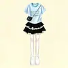 Conjunto de Duas Peças para Meninas 2026 Verão Estilo College Simples Casual Manga Curta e Saia Camada Doce Estilo Coreano