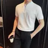 Transmissão ao Vivo Venda Direta de Novas Camisas Polo Masculinas com Gola Alta e Meio Zíper, Moda Versátil Slim Fit, Camisetas Casuais Slim de Manga Curta