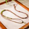 Corda de Pingente de Jade Hetian Natural Corda de Couro Encerado Novo Estilo Colar Estilo Chinês Novo Pingente de Âmbar Talismã de Buda Ajustável Tecido à Mão
