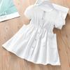 Vestido de Princesa Estilo Coreano Vestido para Meninas Novo Estilo de Verão Cardigã Anágua Bebê Cor Pura Saia Infantil de Manga Curta