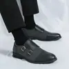 Sapatos de Couro Masculinos de Tamanho Grande, Tendência Retrô, de Botão Duplo, para Negócios Casuais, para Primavera e Outono, Jovens, Bico Fino, Aumentadores de Altura