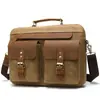 Bolsa Masculina de Couro Genuíno Pasta Couro Bovino Camada Superior Artesanal Casual para Negócios Bolsa para Computador Horizontal de Ombro Único Transversal