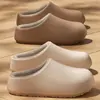 Pantuflas de Cuero y Algodón Impermeables para Mujer, Uso en Casa en Invierno, Calidez con Felpa Adicional, Pantuflas de Punta Cerrada, Se Pueden Usar Afuera, Antideslizantes, Suela Gruesa, Pantuflas de Felpa de Algodón