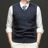 Chaleco de lana 100% para hombre de otoño e invierno, casual, para mediana edad y mayores, cuello en V, cálido chaleco suéter, camiseta básica para hombre 285