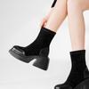 Botines Elásticos Ajustados Estilo Coreano para Mujer Primavera y Otoño 2025 Nuevos Botines Cortos de Suela Gruesa que Aumentan la Altura Botines Tipo Calcetín de Tacón Alto Tacones Gruesos