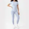 Conjunto de Fitness de Verano para Mujer Europeo y Americano Secado Rápido Ropa Deportiva Top de Manga Corta Ajustado y Pantalones Largos Conjunto de Dos Piezas para Pilates Yoga