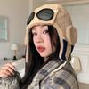 Gorro Lei Feng de Pana con Combinación de Colores de Invierno Set con Gafas a Prueba de Viento Desmontables Gorro de Piloto Cálido para Exteriores Protección para los Oídos
