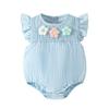 Comércio Exterior Transfronteiriço Roupa Infantil Conjunto de Duas Peças com Flor Tridimensional Laço Artesanal Shorts Azuis com Mangas Vazadas