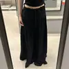 Calça Saia Plissada de Seda Gelo, Saia de Verão Feminina Cor Café, Cintura Alta, Emagrecedora, Cordão, Comprimento Médio, Saia Plissada Reta