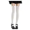 Meias Lolita Longas Sexy de Veludo Preto e Branco Liso com Padrão de Cruz Tridimensional e Suspensórios para Meninas