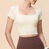 Nuevo Estilo Sencillo Cuello Redondo Grande Deportivo Yoga Manga Corta Hermosa Espalda Malla Hilo Absorción de Humedad y Absorción de Sudor Camiseta Running Fitness Top para Mujer