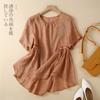 Tops de Linho Color-Block Estilo Coreano para Mulheres Primavera e Verão Camisas Brancas Baby Doll de Verão Tamanho Grande Camisas de Algodão e Linho Manga Curta Feminino Fino
