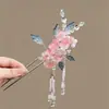 Grampo de Cabelo em Forma de U com Borla de Flor Estilo Antigo Novo Estilo Chinês Penteado Updo Grampo para Cabelo Hanfu Estilo Chinês Exquisito Versátil Acessório de Grampo para Traje Antigo