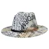 Sombrero de Jazz Estilo Europeo y Americano Británico, Fedora de Lana con Graffiti de Colores y Cinta, Sombrero de Ala Ancha para Hombres y Mujeres, Sombrero Versátil de Ala Ancha