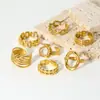 Anel de corrente de aço titânio estilo ins da Amazon, coroa de corrente, anel de aço inoxidável banhado a ouro de forno 18K, atacado