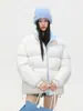 Chaqueta de Algodón con Bloques de Color Americano Jack Chuan Yang Cuello Alto Ropa de Algodón Unisex Invierno Holgada Casual Abrigada Acolchada