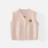 Novo colete cardigã para bebê, colete cartoon color block estilo coreano, suéter fino, malha sem mangas para meninos e meninas