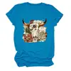 Camiseta redonda de manga corta para mujer, de moda y única, con diseño de calavera, cabeza de toro, floral, suculentas, estilo europeo y americano, del sitio independiente Amazon Wish
