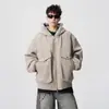 Jaqueta de Algodão com Capuz Zuo Shan Diao da Moda Estilo Americano para Homens, Nova Versátil de Corte Solto, Revestida de Lã, Grossa, Quente, Roupa de Trabalho, Casaco de Algodão