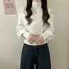 Tejido de punto dulce y picante de hombros descubiertos para mujer, Ropa exterior de otoño/invierno, Suéter de manga larga irregular cruzado al frente, Muy suave, Diseño muy elegante