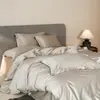 Juego de cuatro piezas de sábanas y funda de edredón de algodón de fibra larga 100% algodón, color sólido, juego de ropa de cama de alta gama, lujoso y elegante 4