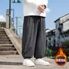 Calça longa masculina de inverno estilo chinês em veludo cotelê, design de perna afunilada, estilo retrô japonês, calça casual plus size, K28