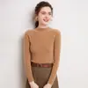 Nuevo suéter de cachemira 100% de cuello medio para mujer, suéter de punto tipo pullover base de cachemira pura, corte ajustado y favorecedor