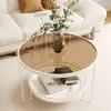 Mesa de centro de vidrio color crema para salas de estar pequeñas, mesa auxiliar redonda para uso doméstico, mini mesa minimalista, moderna y de lujo ligero de moda
