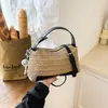 Bolso Pequeño de Alto Valor Estético 2026 Verano Nuevo Bolso Cruzado de Moda Bolso de Paja con Bloques de Color Bolso de Hombro con Textura Simple