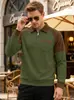 Camisa Polo de Punto Waffle con Cuello y Media Cremallera para Hombre Estación Independiente de Comercio Exterior Talla Grande Bloque de Color Bolsillo de Parche Sudadera Casual