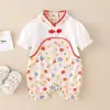 Bebé Verano Delgado Estilo Retro Bebé Recién Nacido Niña Mameluco de Una Pieza Luna Llena Cien Días Princesa Manga Corta Verano Traje de Gateo