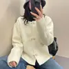 Novo Cardigã Suéter Retro Botão Estilo Chinês para Mulheres, Roupa de Outono e Inverno, Estilo Solto e Preguiçoso, Top Jaqueta Curta de Tricô