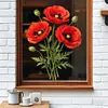 Xino JDT-A744 Calcomanía de Ventana de Amapola Roja Acuarela, Adhesión Estática, Sin Residuos, para Decoración de Ventanas de Cocina y Comedor
