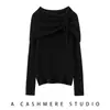 Nuevo Otoño e Invierno Tejido de Cachemira Camiseta Base Moda Viaje Versátil Holgada Adelgazante Un Hombro Anudada para Mujer