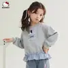 Sudadera de primavera para niña 2026 nuevo estilo patchwork a cuadros con cintura de encaje, sudadera casual de dibujos animados de moda