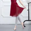 Vestido de Ballet em Chiffon com Cadarço, Saia de Comprimento Médio, Saia de Prática para Professor de Dança, Saia de Gaze que Marca a Cintura, Saia de Dança, Feminino e Elegante