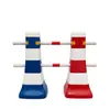 Postes de barrera de plástico PE azul y blanco, conos de tráfico pequeños rojos y blancos, cubos anticolisión, barreras de carretera, barandillas municipales y conos de desvío de tráfico